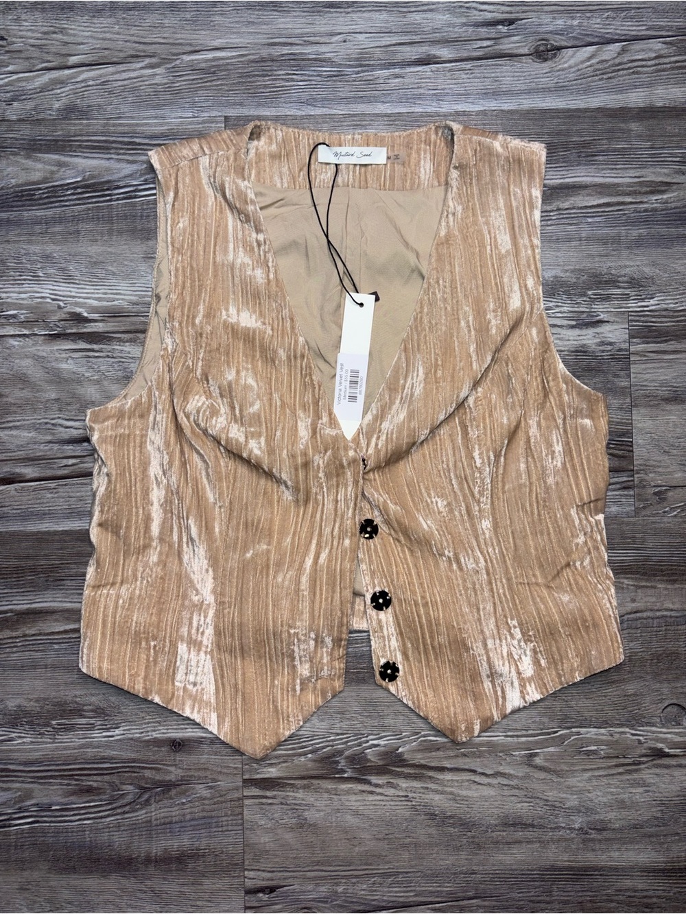 Mustard Seed Beige Crushed Velvet Sleeveless Vest